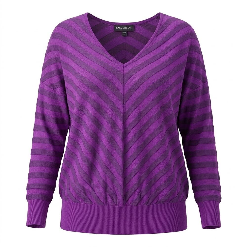 Lane Bryant Purple Striped V-Neck Pullover Knit Sweater Women Size 22/24